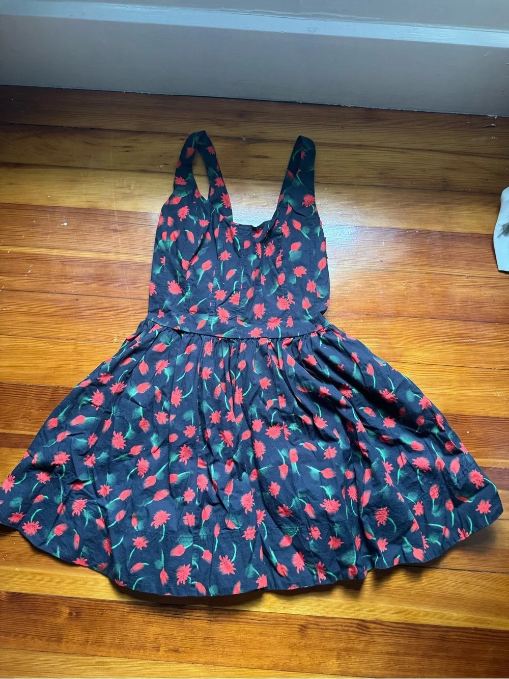 J. Crew Black Mini Dress with Red Floral Motif - Picture 1 of 8